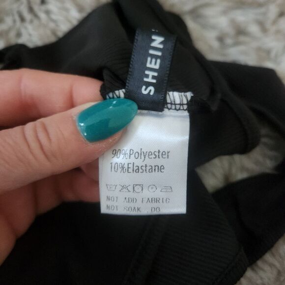 SHEIN Ribbed Asymmetric Lace-up Side Crop Top Black Women's Size Large - Picture 4 of 7